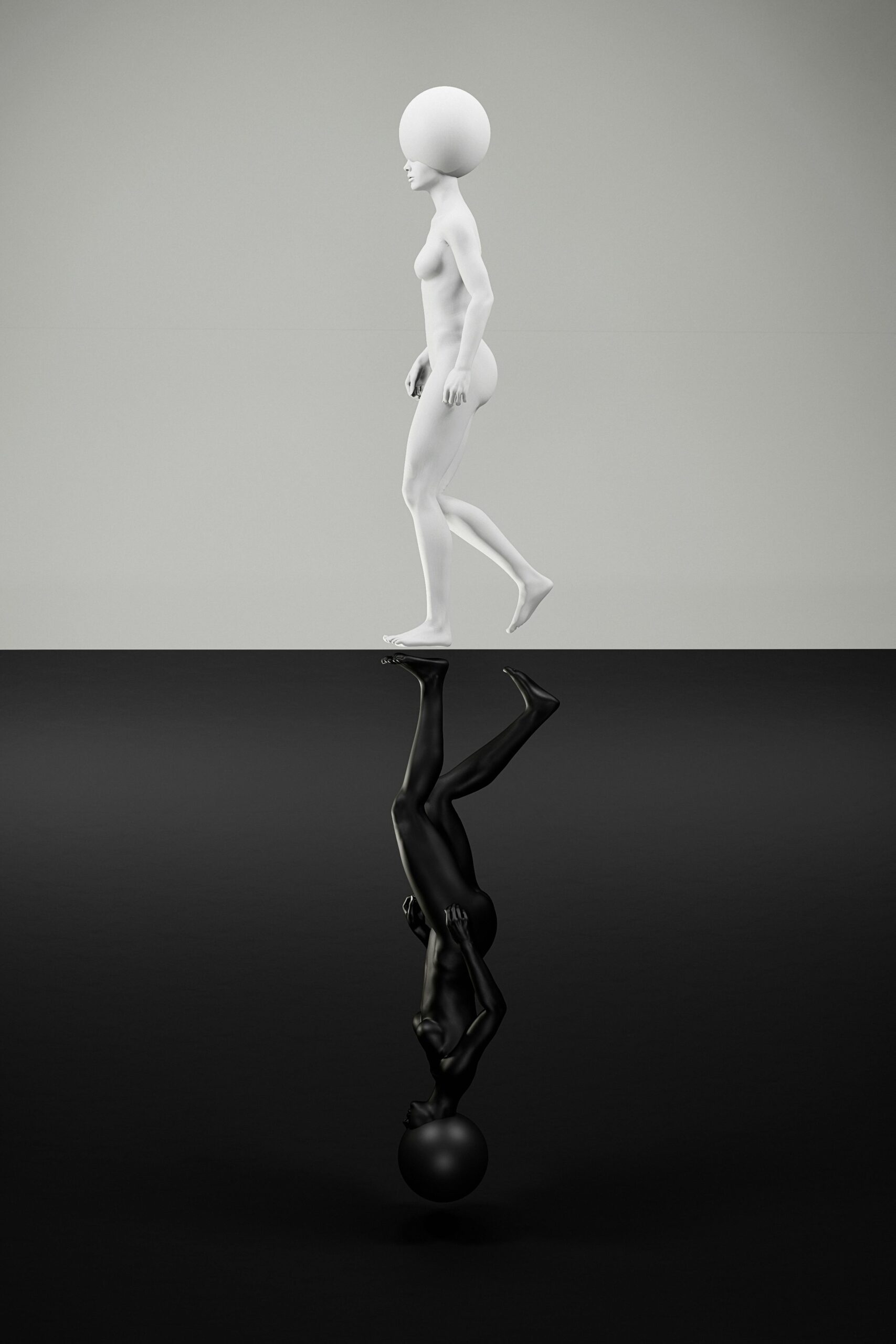 pexels-photo-7582107-7582107 Digital art of a white figure with its black reflection, symbolizing duality.